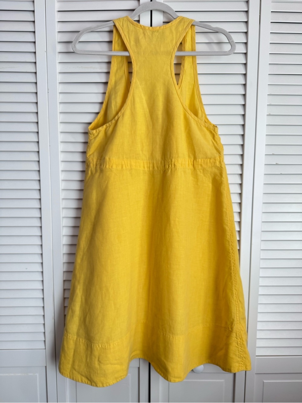 Eileen Fisher Linen Tank A-line Dress Racerback Yellow Coastal Summer Midi XS - Picture 7 of 9